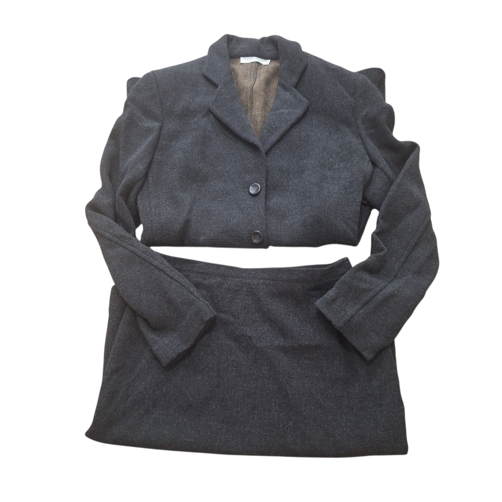 Giorgio Armani Women's Charcoal Gray Wool Blend Blazer and Skirt Set